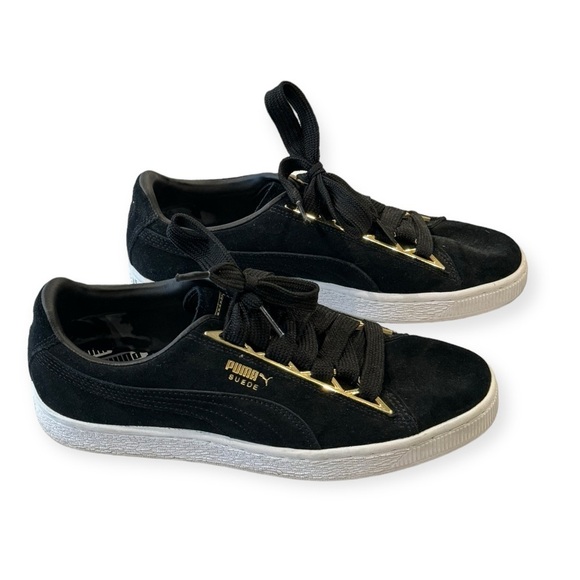 PUMA Black Suede Metallic Gold Jewel Sneaker Size 9 - Picture 4 of 7